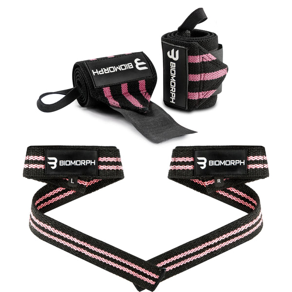 Wrist Wrap & Lifting Straps Bundle (Black-Pink)